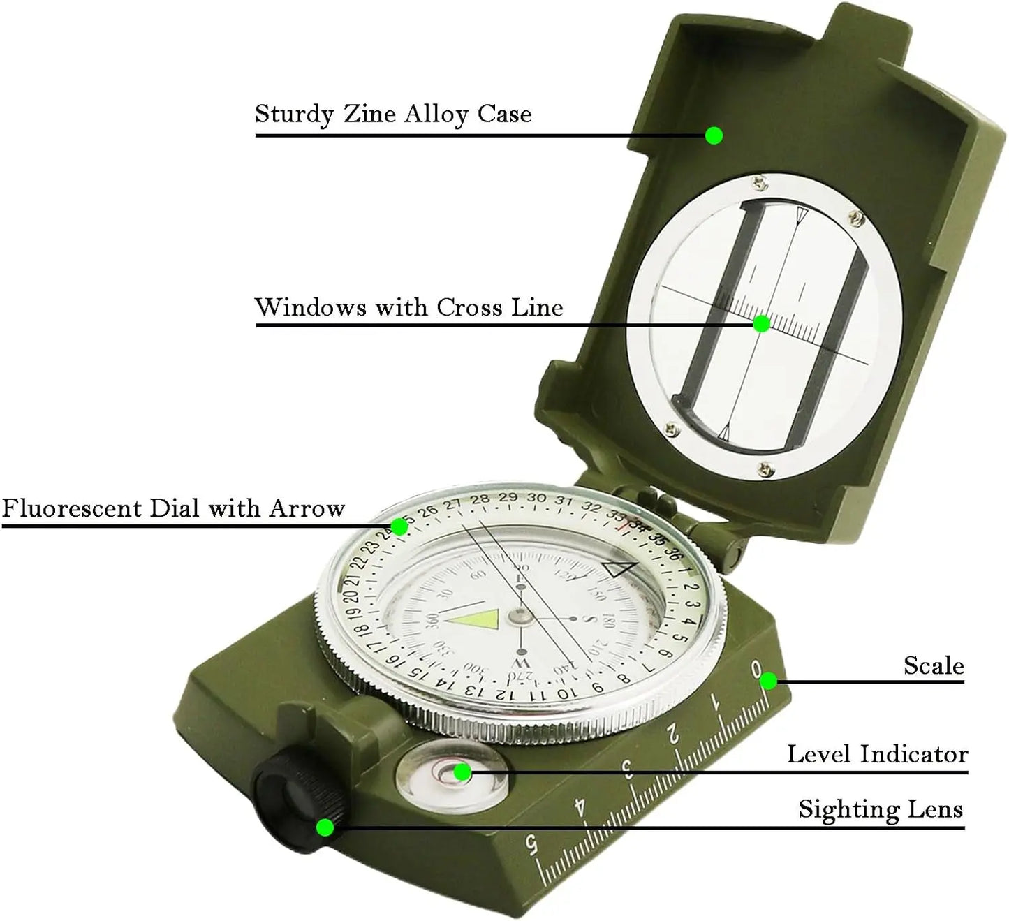 Outdoor Survival Compass High Precision Professional Metal Sight Compass Luminous for Outdoor Hiking Climbing Exploring Geology