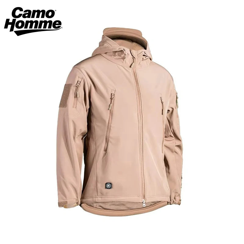 CAMO HOMME Sharkskin Soft-shell Camouflage Jacket Men Tactical Windproof Waterproof Jacket Men Army Combat Clothing Hooded Coats