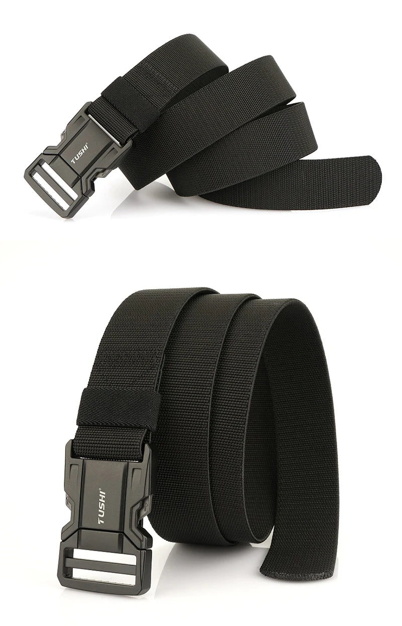 VATLTY New Elastic Casual Belt for Men Quick Release Metal Buckle Tactical Outdoor Girdle Adjustable Blue Hiking Belt Male