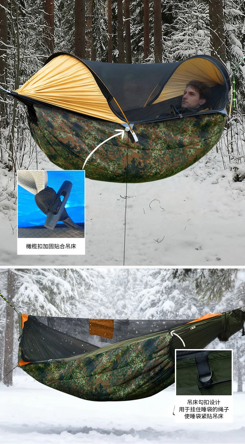 TRAVELER All-in-One Sleeping Bag Hammock, Portable Outdoor Camping Bed with Underquilt, Cold Proof Windproof Travel Gear
