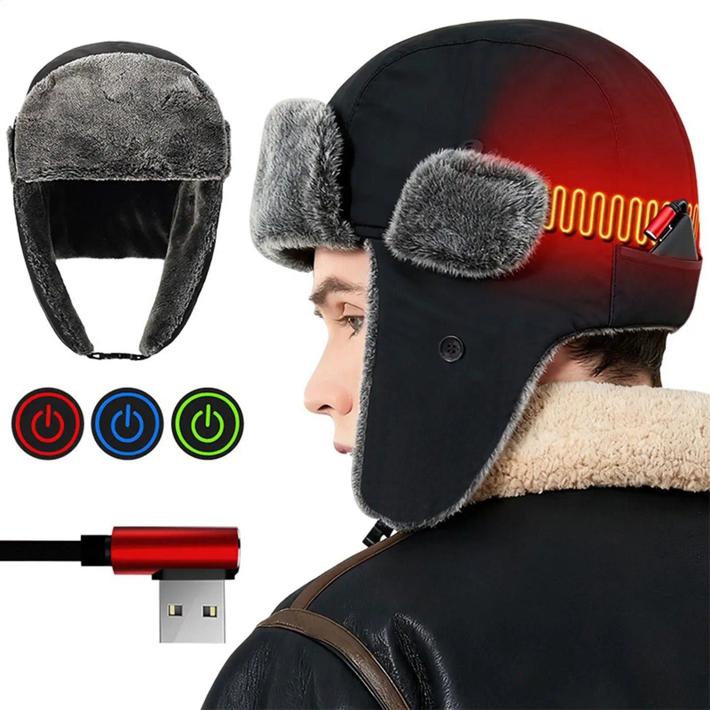 Winter ski Electric Heating Hat Men Woman USB Electric Warm Heated Hat Windproof Thermal Ear Protection Hat For Outdoor Camping