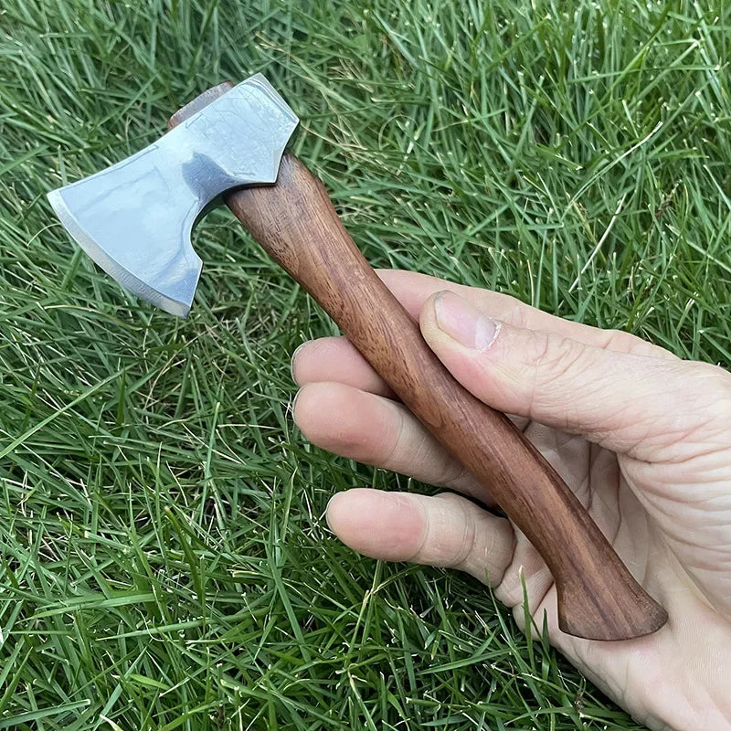 16cm Sandalwood Handle Felling Axe Stainless Steel Sharp Blade Fixed Blade Knife Outdoor Camping Survival Tool With Knife Holder