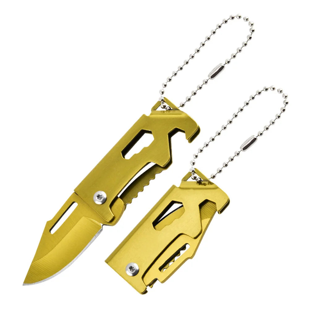 New Outdoor Folding Pocket Knife Keychain D2 Steel Sharp Cutting Camping Survival Tool Bottle Opener Portable Key Chain Pendant
