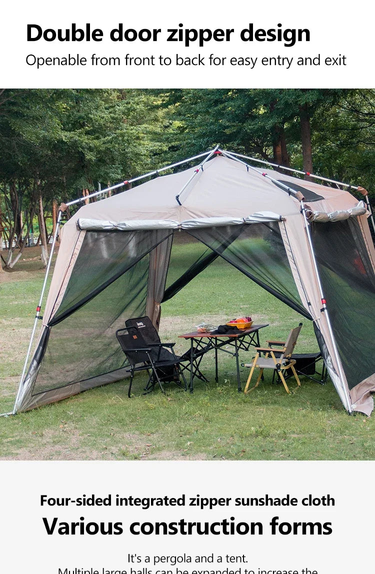 Outdoor Camping Tent with Chimney Large Family 5-9 Person Waterproof Sun Protection with Aluminum Poles Beach Hiking Fishing