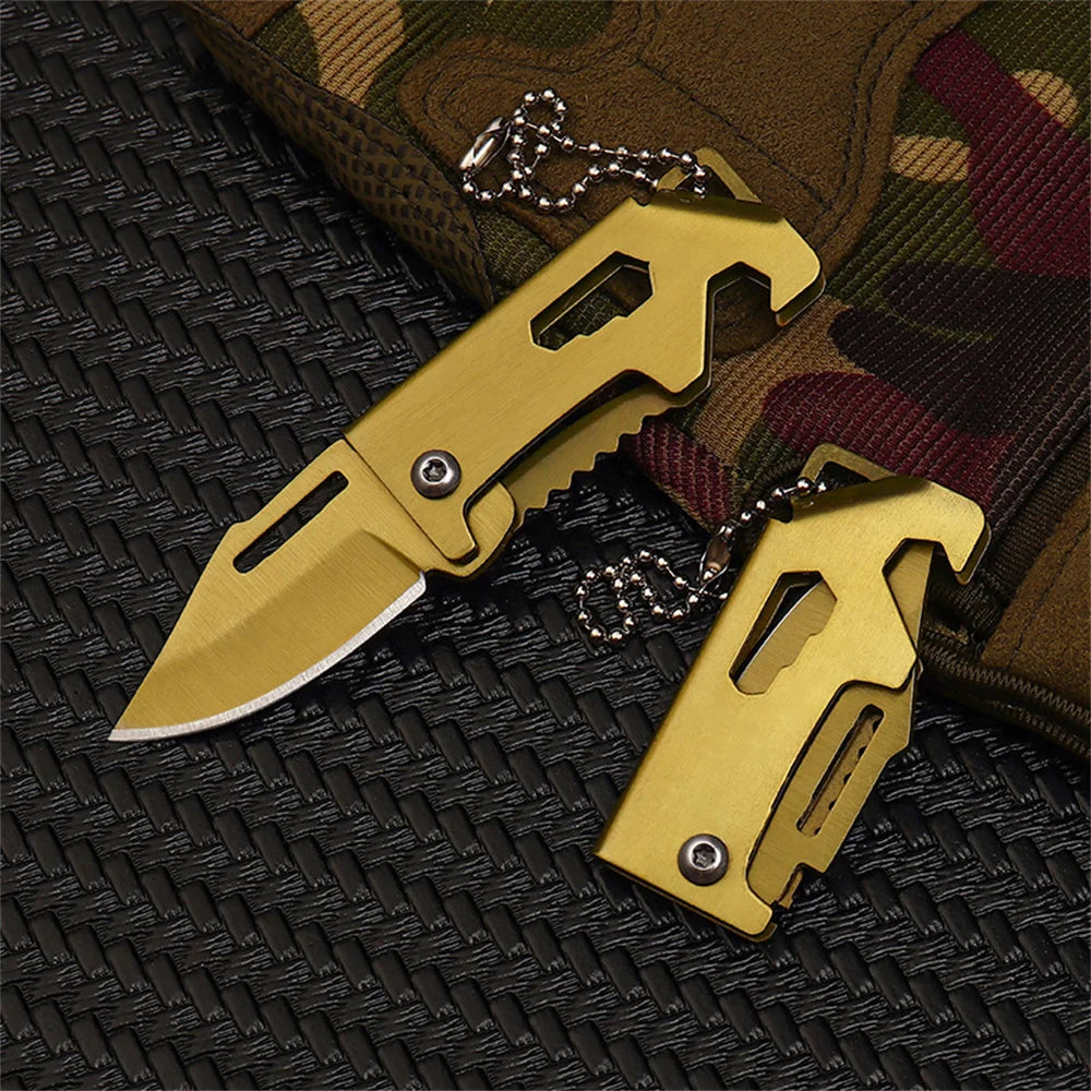 New Outdoor Folding Pocket Knife Keychain D2 Steel Sharp Cutting Camping Survival Tool Bottle Opener Portable Key Chain Pendant