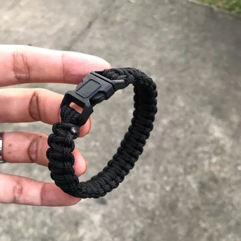 Adjustable Outdoor Camping Paracord Survival Braided Rope Bracelet Men Black Stainless Steel Adjustable Clasp Tool Accessories