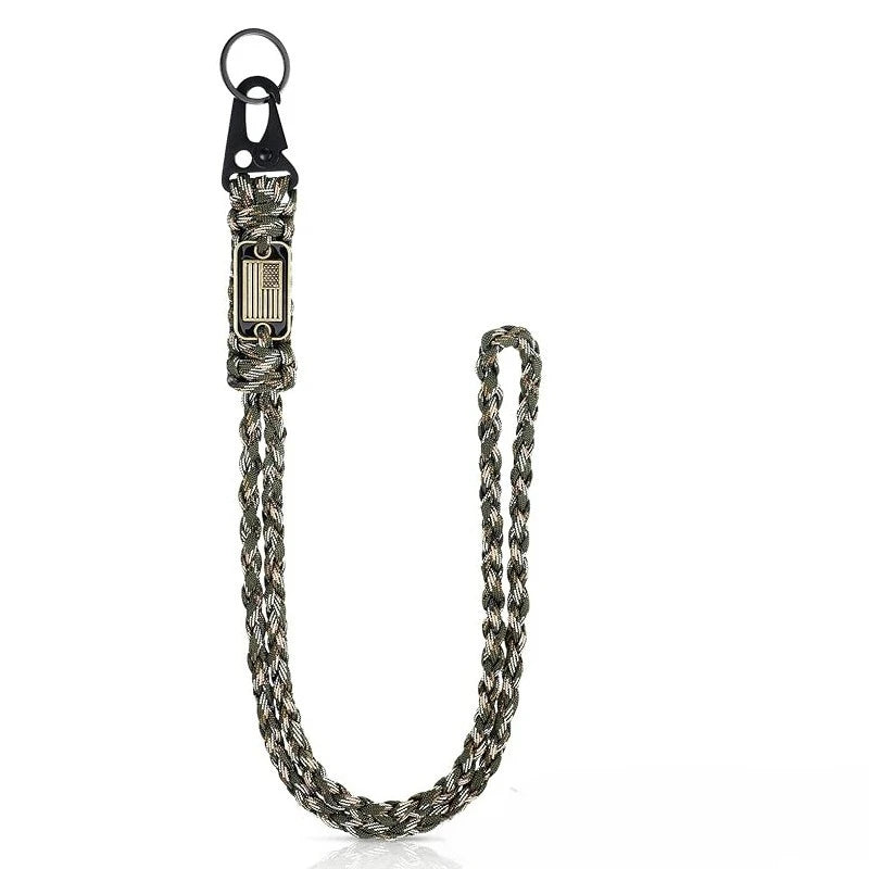 Outdoor Paracord Necklace, Camping Paracord Woven Phone Strap with Carabiner Keychain for Survival