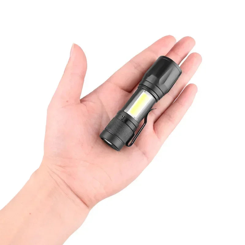 Portable Rechargeable LED Flashlight with Pen Clip Zoomable Waterproof Torch with Side Light Outdoor Camping Emergency Lantern
