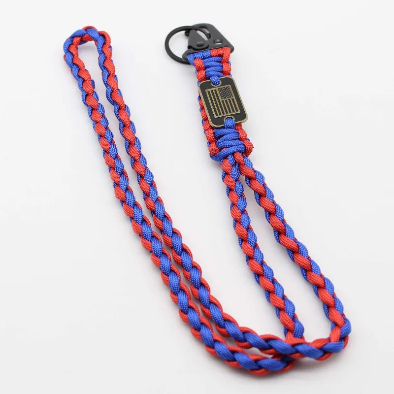 Outdoor Paracord Necklace, Camping Paracord Woven Phone Strap with Carabiner Keychain Survival Keychain