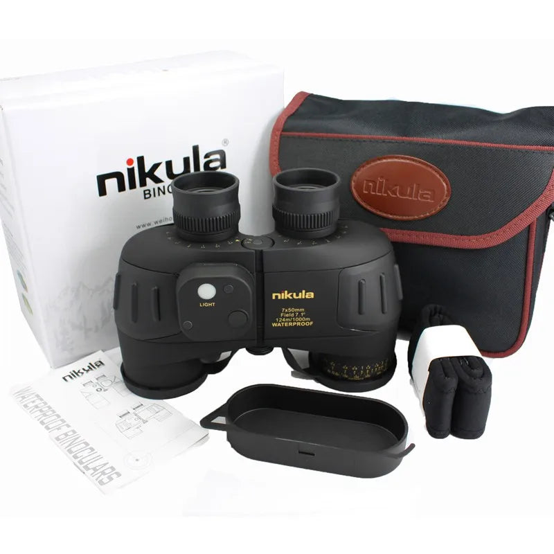 Waterproof Binoculars Nikula 7x50 Telescope Military Powerful Rangefinder Long Range With Digital Compass Night Vision Hunting