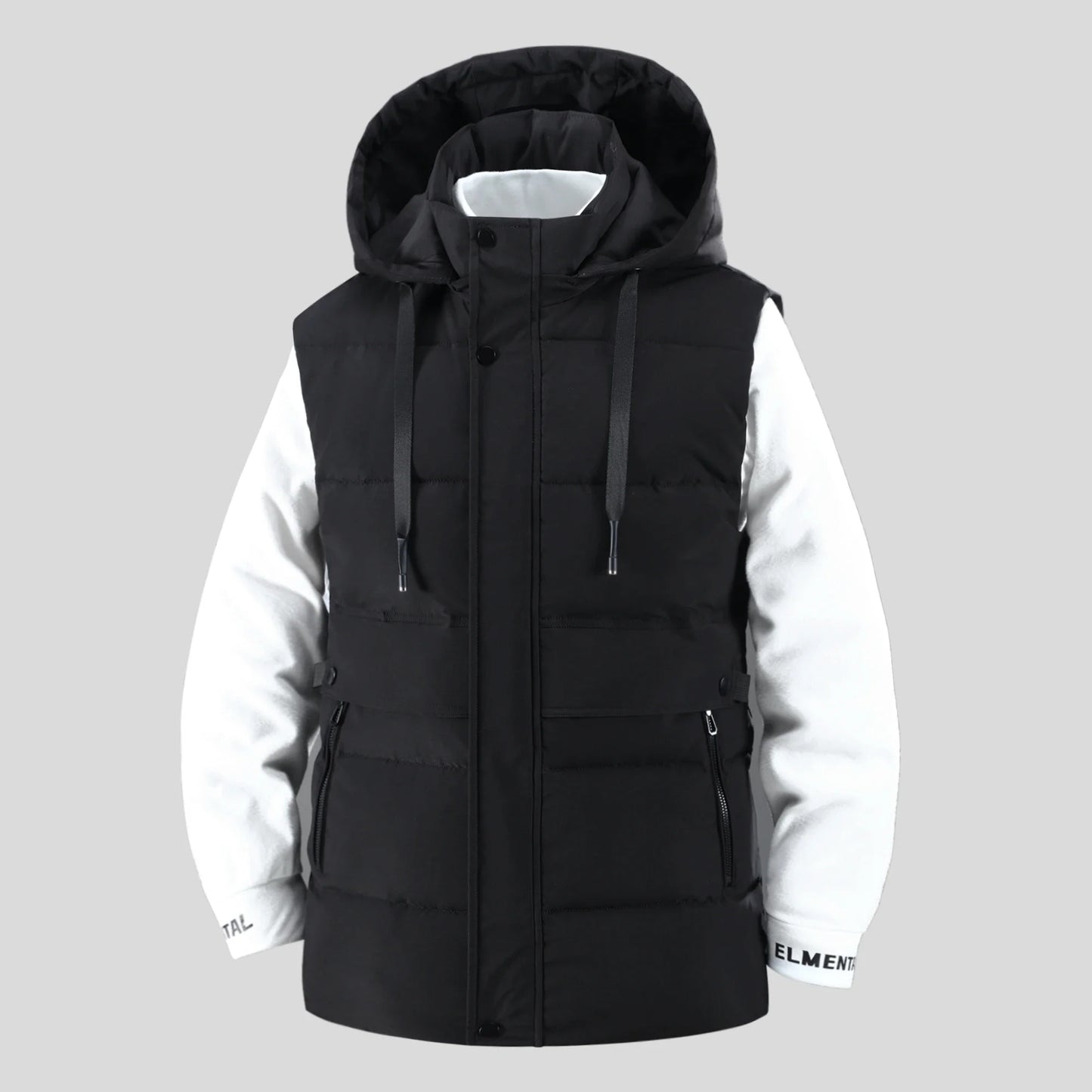 Outdoor Mens Trendy Detachable Hooded Vest Warm Down Cotton Vest Mens Winter Fashion Coat Workwear Vest Coat Thickened Waistcoat
