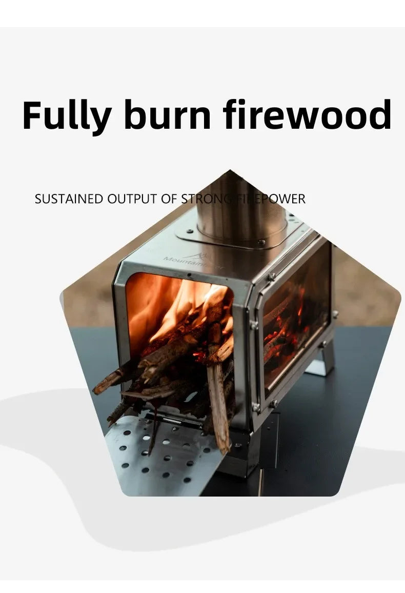 MOUNTAINHIKER Wood Burner Stove Portable Firewood Square Stove Stainless Steel Outdoor Fire Heater Stove Picnic Hiking Camping