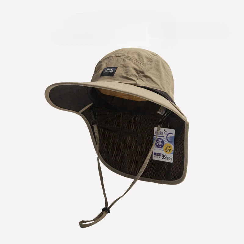 Unisex Summer Wide Brim Waterproof and Quick-drying Panama Caps Outdoor Visor Bucket Hats Mesh Breathable Sun Hat with Neck Flap