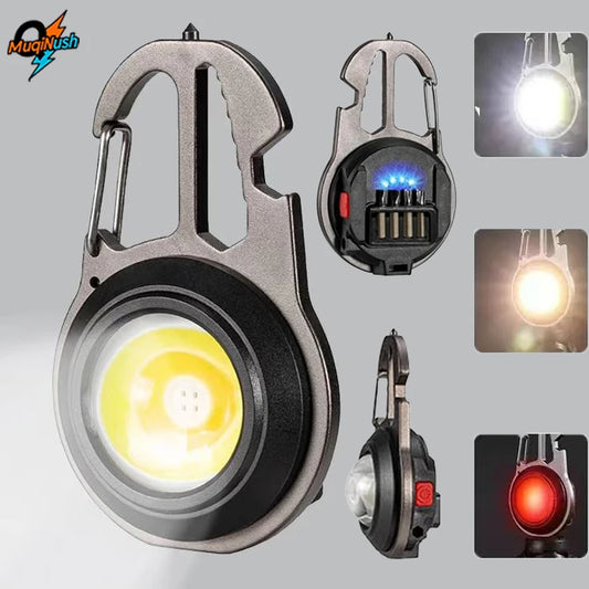 MuqiNush Portable Camping Light Keychain Rechargeable USB LED Work Outdoor Night Multitool Fishing Screwdriver Bottle Opener