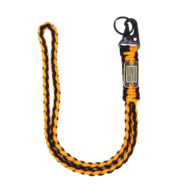 Outdoor Paracord Necklace, Camping Paracord Woven Phone Strap with Carabiner Keychain for Survival