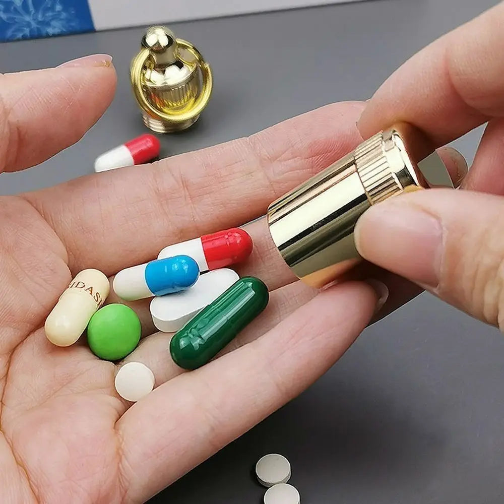 Outdoor Adventure Brass Pill Case - Waterproof Keychain Pill Container (Portable for Hiking/Camping)