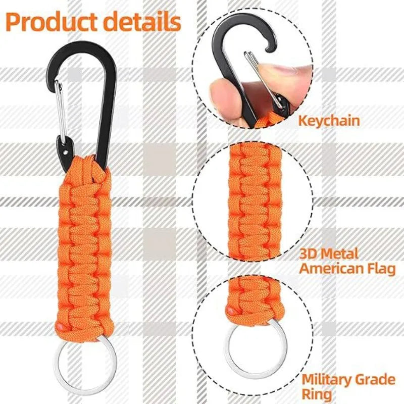 Outdoor Paracord Necklace, Camping Paracord Woven Phone Strap with Carabiner Keychain for Survival