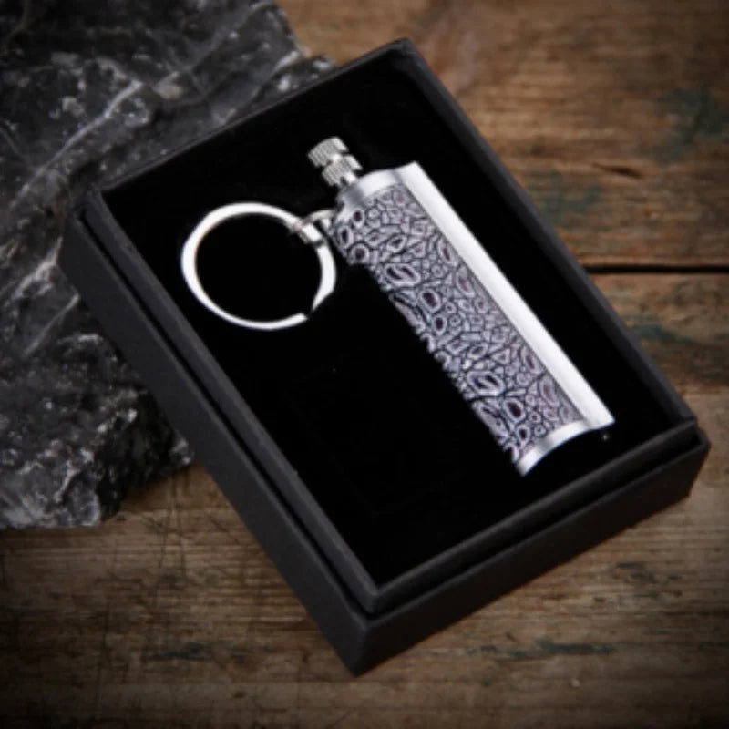Flint Fire Starter Keychain - Metal Matchstick Lighter with Permanent Open Flame, No Oil Needed, Portable Keychain for Outdoor