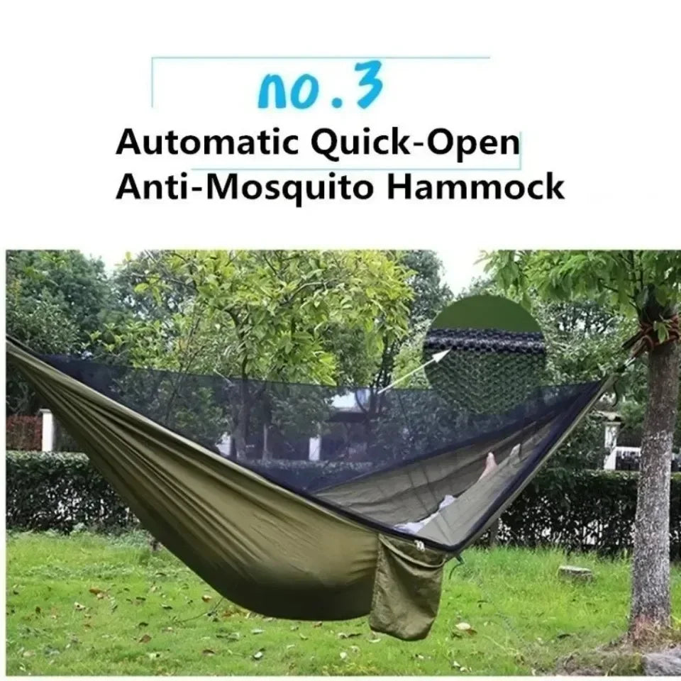 Camping Hammock Fully Automatic Quick Opening Mosquito Net Outdoor Camping Tent High Strength Parachute Fabric Hanging Bed Net