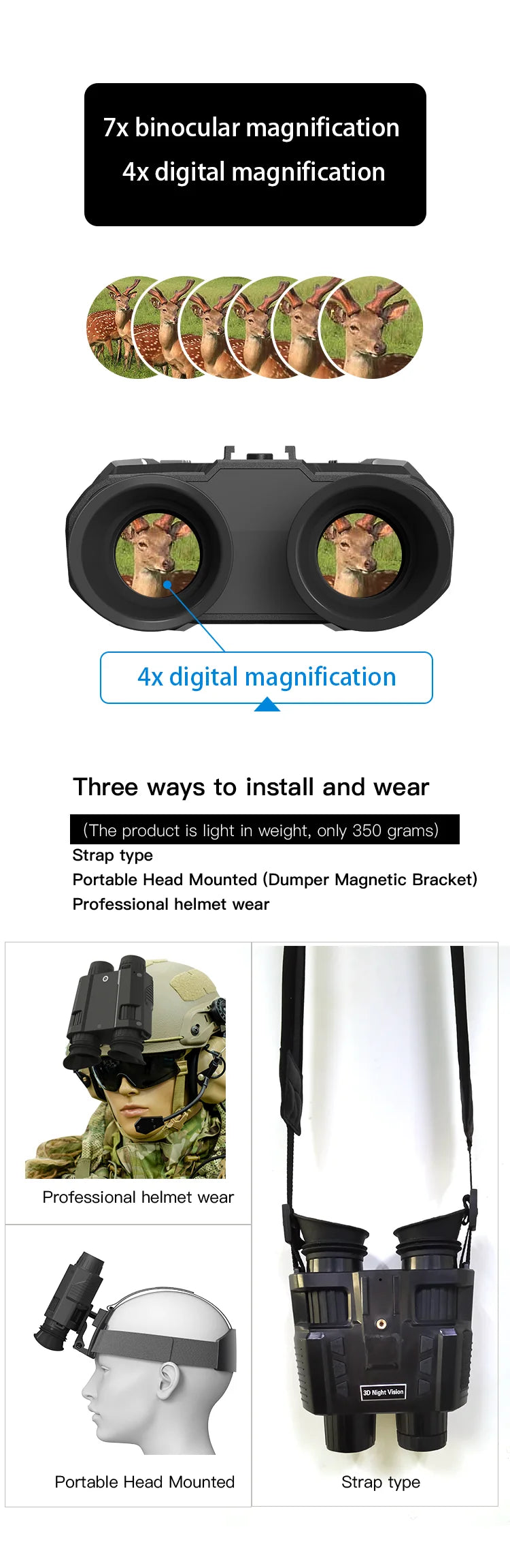 NV8000 3D Infrared Night Vision Binoculars Telescope  Professional HD 1080P Head Mount Camera for Hunting Camping Tactics Goggle