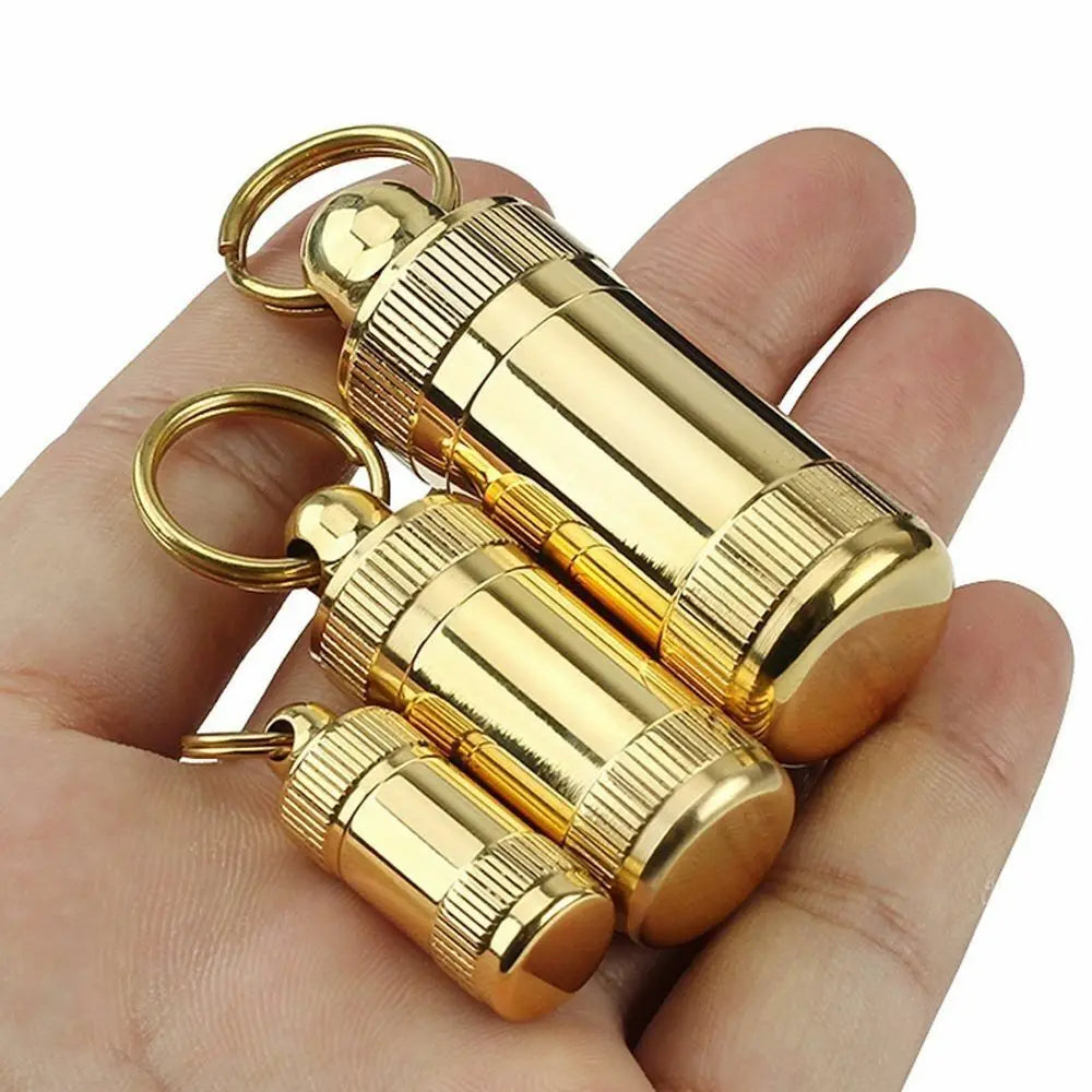 Outdoor Adventure Brass Pill Case - Waterproof Keychain Pill Container (Portable for Hiking/Camping)