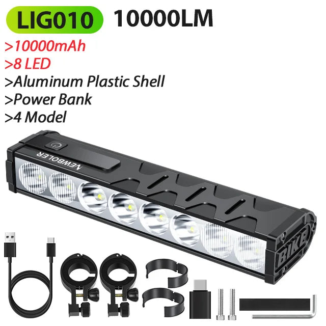 10000mAh Bicycle Light 17 LED Front Double Bracket Power Bank MTB Mountain Bicycle Lamp Bike Headlight Cycling Accessorie