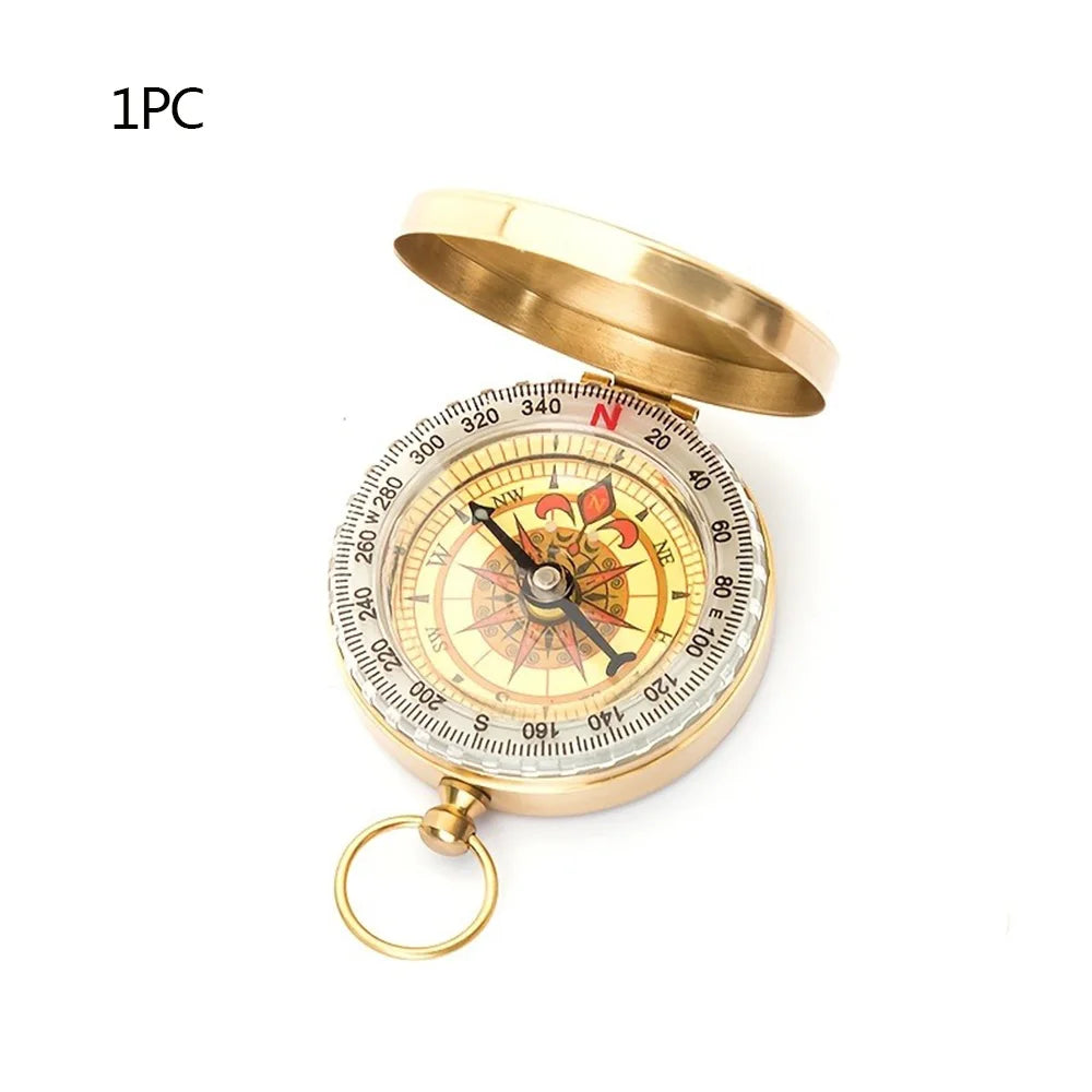 1/2Pcs Brass Pocket Compass for Camping  Hiking Water-Resistant Handheld Navigation Device Outdoor Portable Orienteering Gear