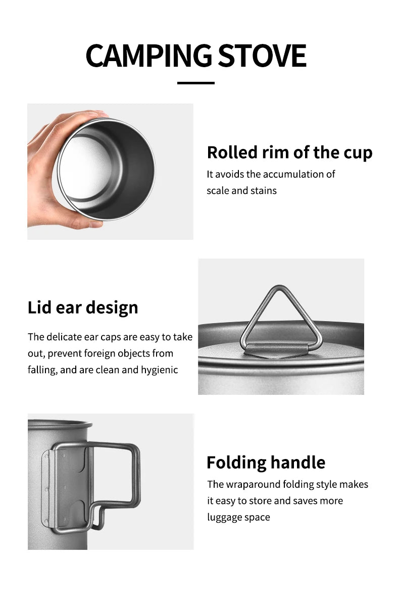 PACOONE Camping Mug Titanium Cup Tourist Tableware Picnic Utensils Outdoor Kitchen Equipment Travel Cooking Set Cookware Hiking