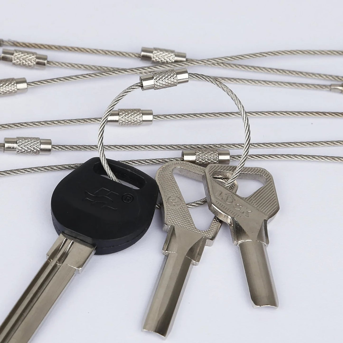 10PCS 15CM Outdoor Tools EDC Camping Tools Equipment Multi Keychain Kit 304 Stainless Steel Wire Rope Keyring