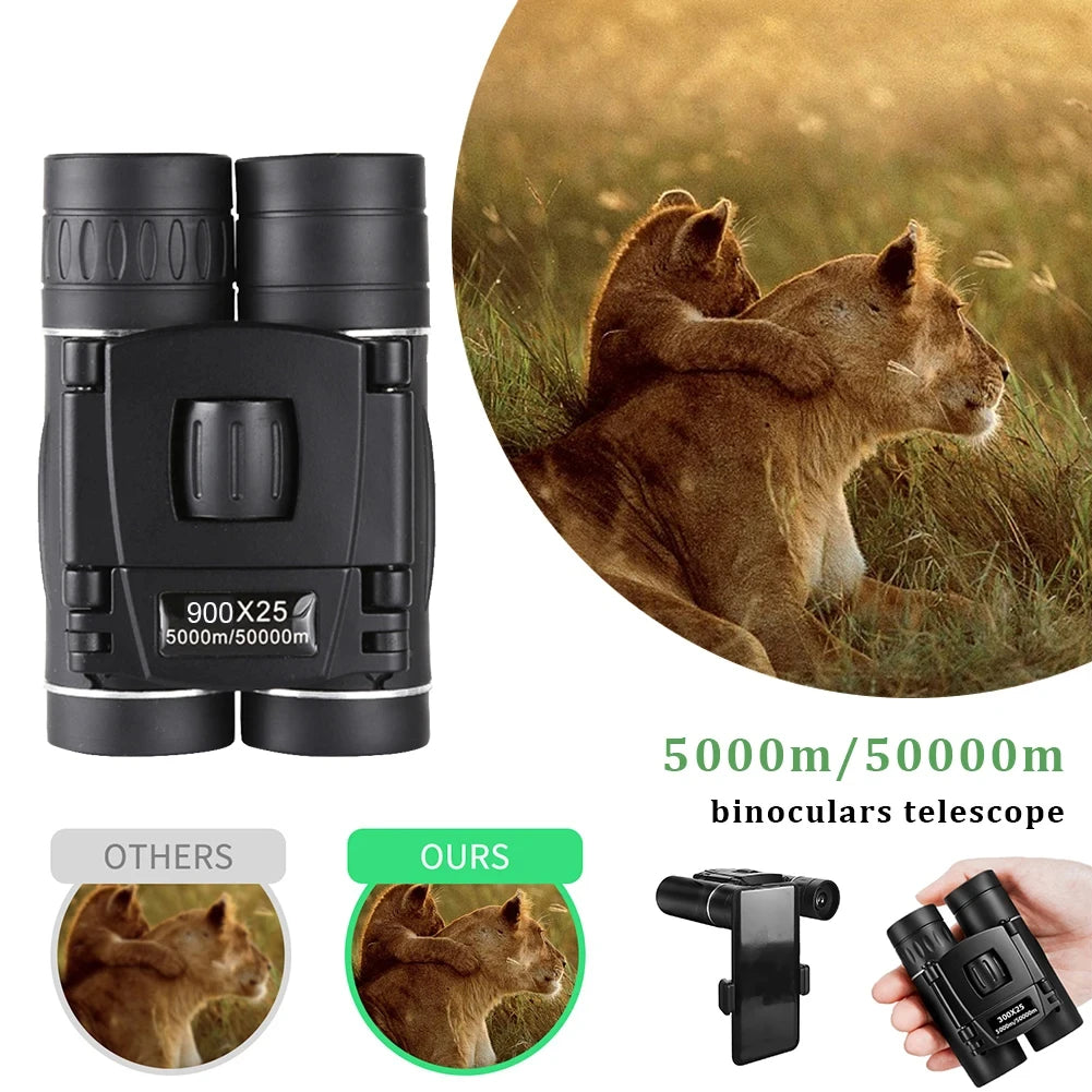 HOMEFISH 900x25 HD Zoom Portable Powerful Binoculars Long Range BAK4 Telescope Jumelles Folding Low Light Binoculars for Hunting