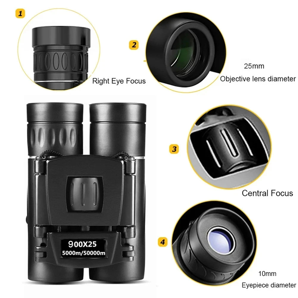 900x25 Mini Binoculars High-Powered BAK4 Prism Waterproof for Travel Bird Watching Outdoor Sports