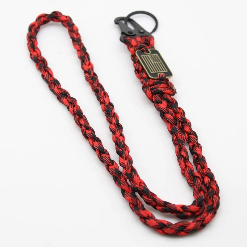Outdoor Paracord Necklace, Camping Paracord Woven Phone Strap with Carabiner Keychain Survival Keychain