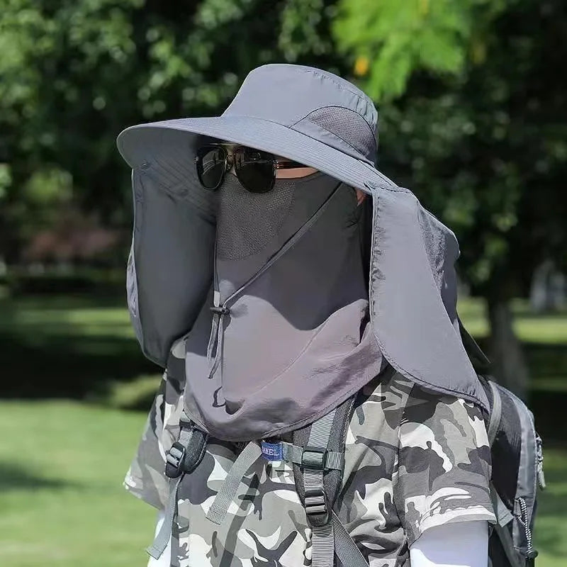 Sunscreen fishing Hat mosquito repellent Breathable hiking sun hat Face covering detachable UV resistant shawl hat Quick Drying