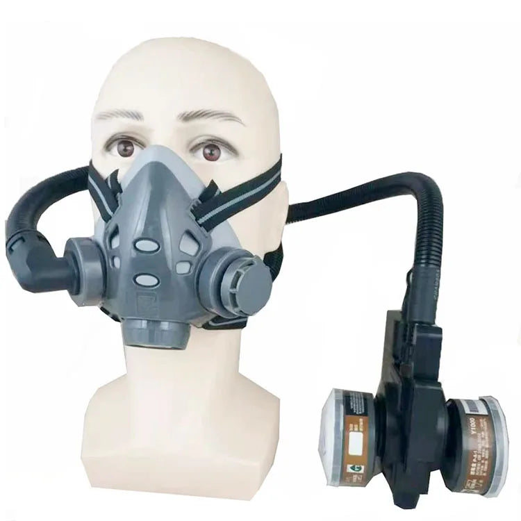 Electric Rechargeable Half Face Dust Gas Mask Portable Auxiliary Air Supply Respirator For Spraying Painting Polish Work Safety