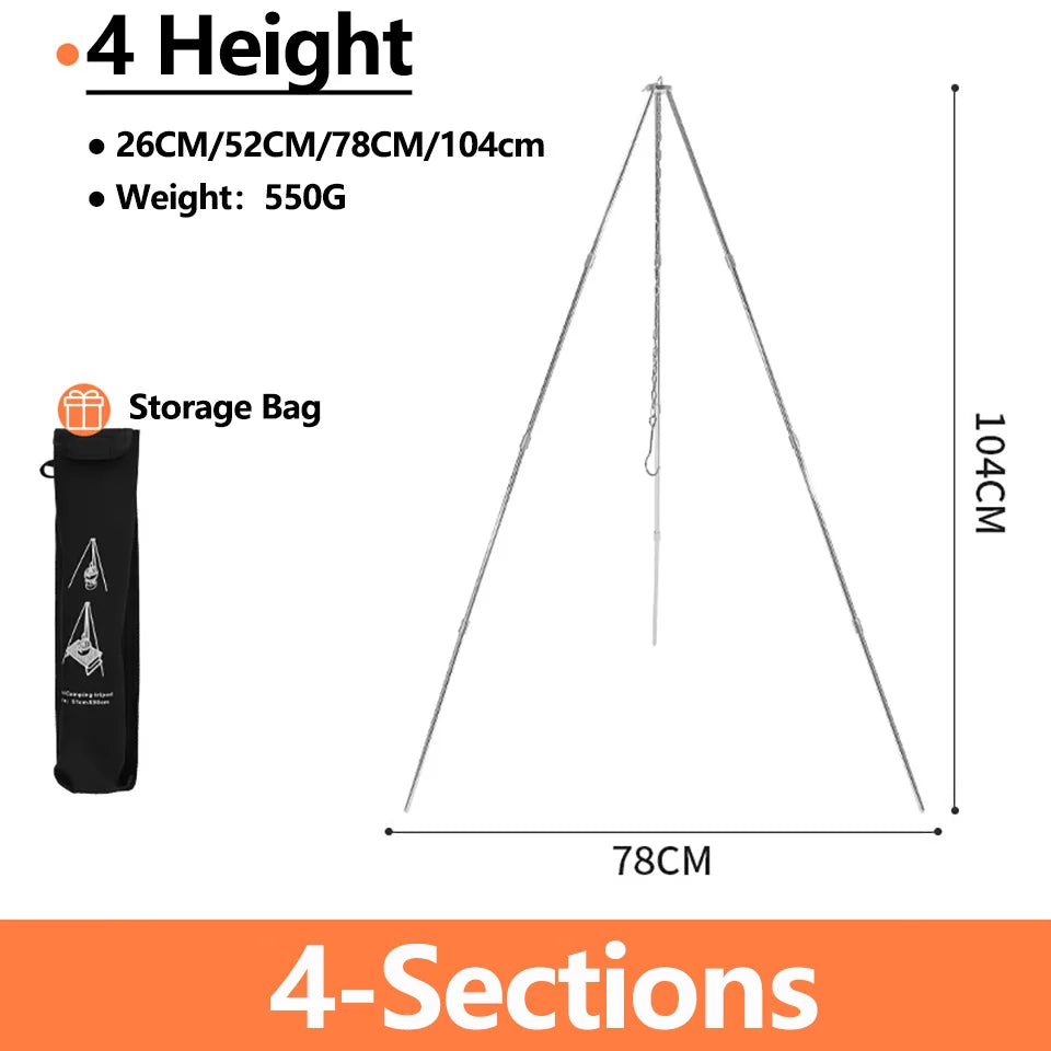 Camping Campfire Tripod for Hanging Pot Outdoor Cookware Picnic Cooking Pot Grill Rack Barbecue Support Aluminum Alloy Tripod