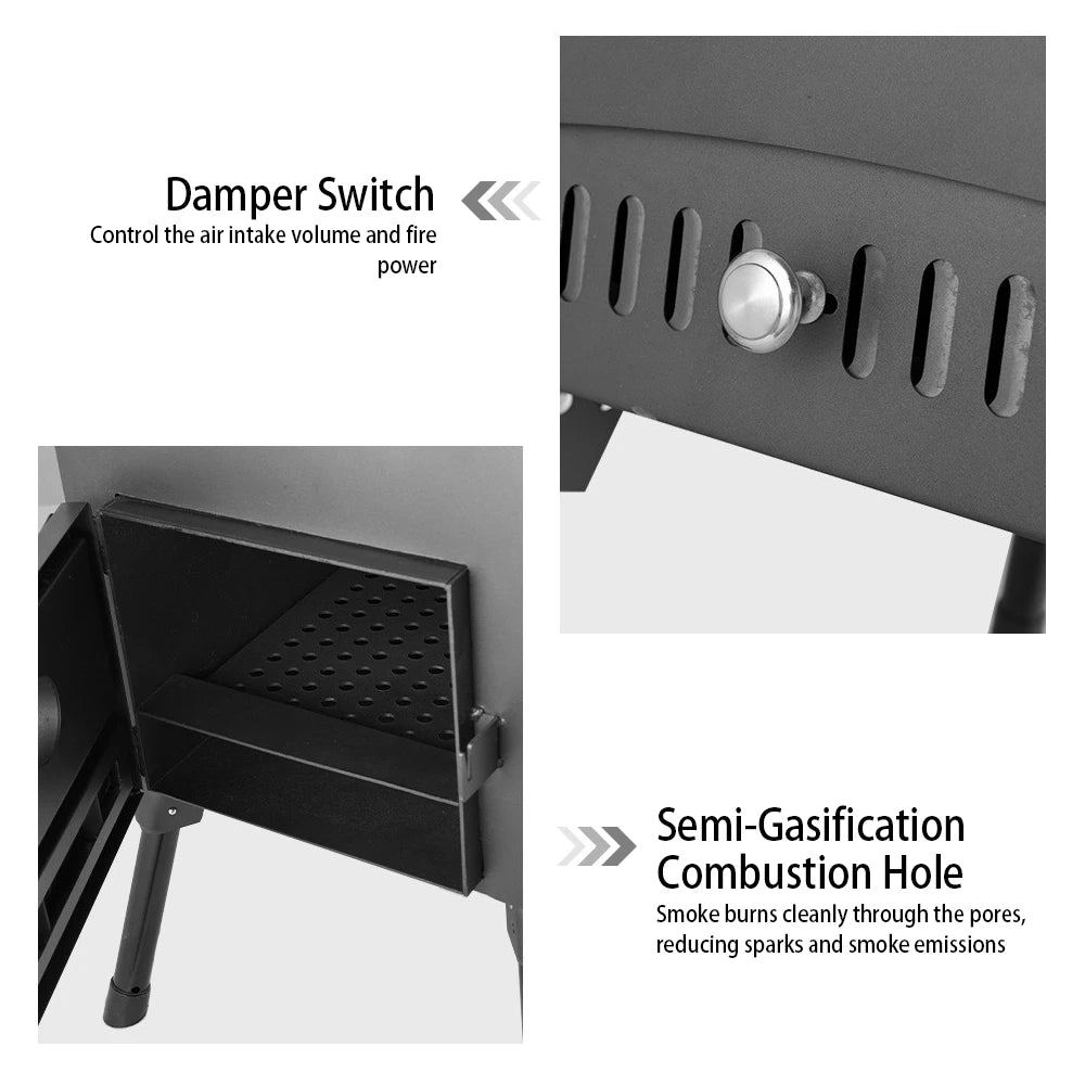 Tomshoo Outdoor Camping Wood-burning Stove Wood Burner Stainless Steel Foldable Tent Heater w Tent Fire Window Patio Fireplace