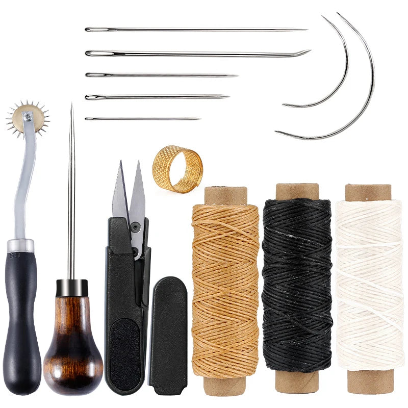 KRABALL Leather Craft Tool Kit Leather Hand Sewing Repair Kit Stitching Punch Carving Work Groover Set DIY Tool Set Professional