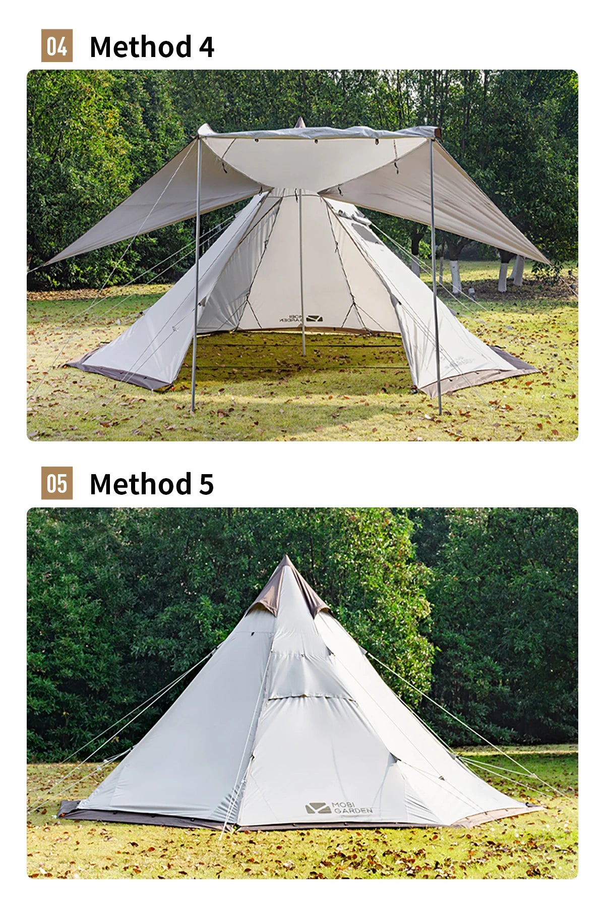 MOBI GARDEN Camping Pyramid Tent 4-6 Person Waterproof UV Protection Home Outdoor 3 Seasons Forest Tower 280