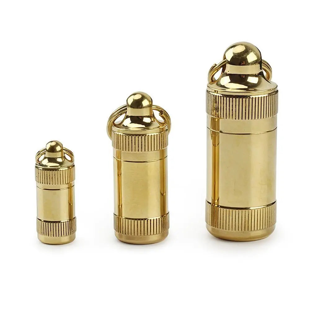 Outdoor Adventure Brass Pill Case - Waterproof Keychain Pill Container (Portable for Hiking/Camping)