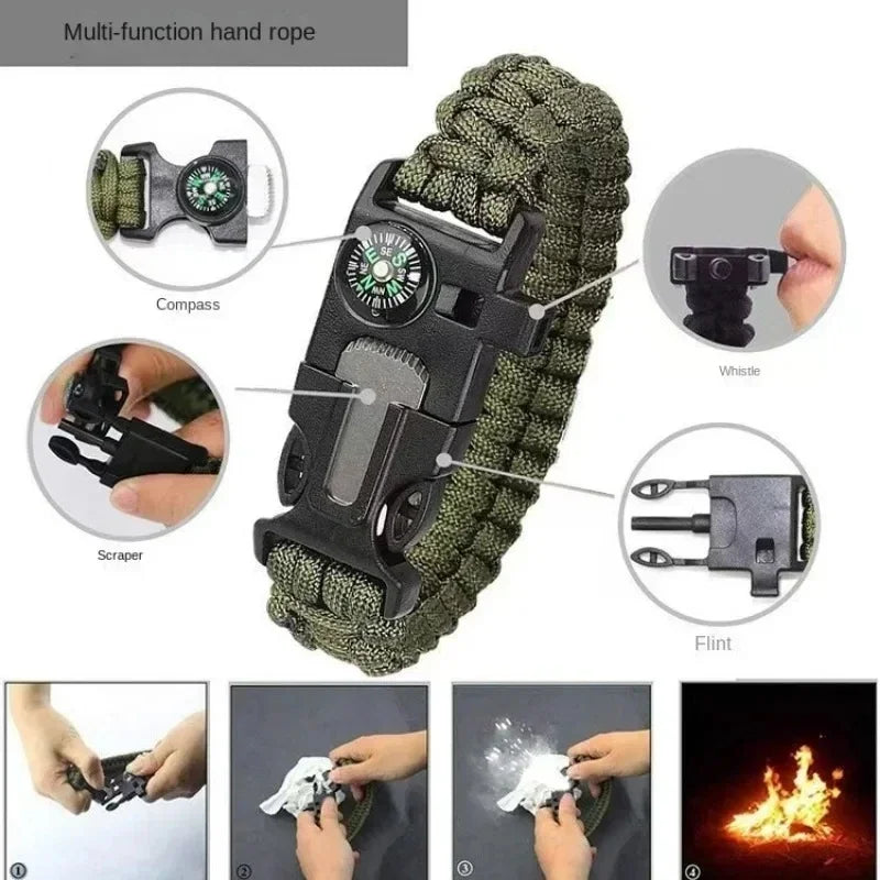 Outdoor Multi-function Paracord Survival Bracelet with Flint Adventure Emergency Rescue Survival Rope Bracelet Igniter for Men
