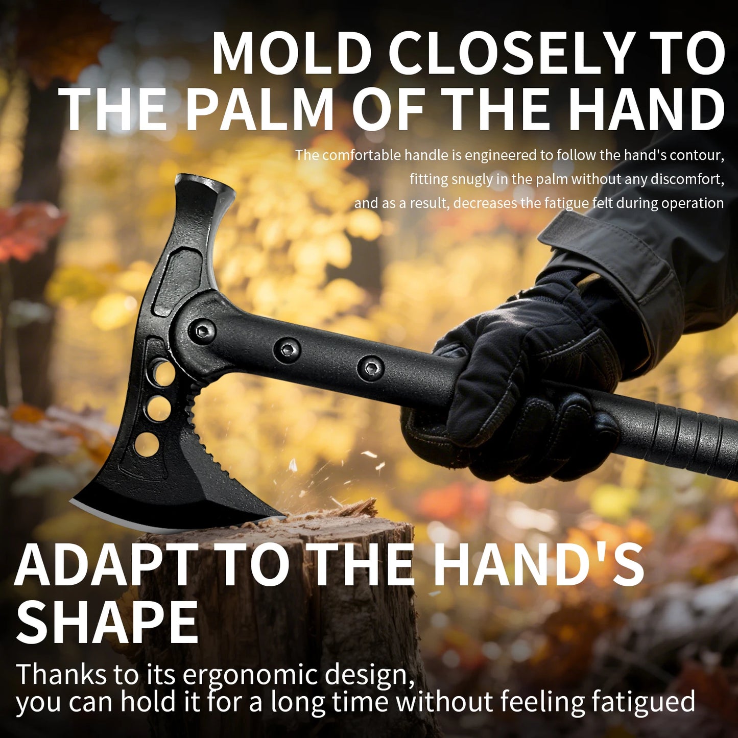 A multi-functional tactical hunting hatchet, which is also an outdoor camping and survival travel axe, and a hammer tool.
