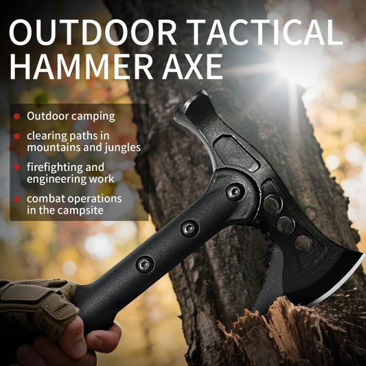 A multi-functional tactical hunting hatchet, which is also an outdoor camping and survival travel axe, and a hammer tool.