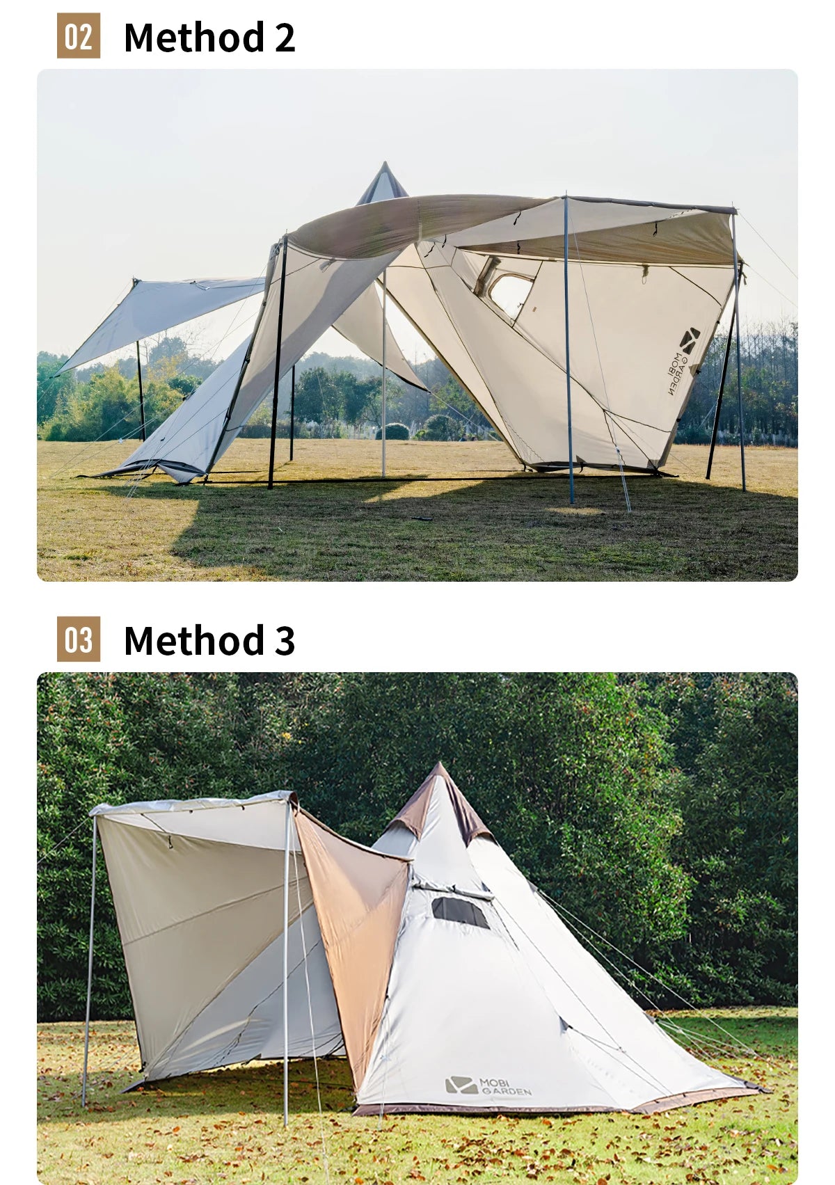 MOBI GARDEN Camping Pyramid Tent 4-6 Person Waterproof UV Protection Home Outdoor 3 Seasons Forest Tower 280