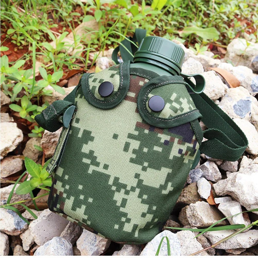 1Set Camouflage Military Canteen 1L Aluminum Alloy Water Bottle Thermal Insulation Leakproof for Camping Hiking Survival