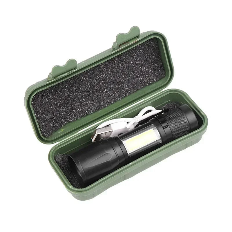 Portable Rechargeable LED Flashlight with Pen Clip Zoomable Waterproof Torch with Side Light Outdoor Camping Emergency Lantern