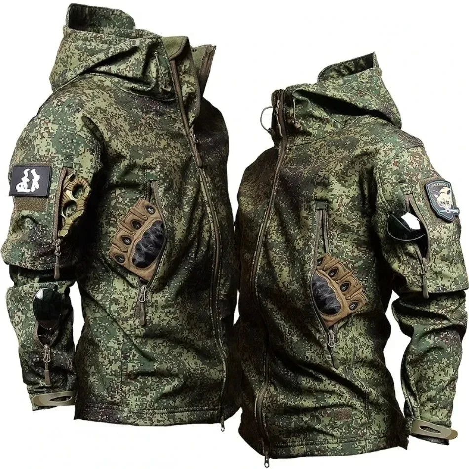 Tactical Waterproof Men Camo Set Soft Shell Fleece Winter Combat Suit Windbreak Warm Multi Pocket Outdoors Training Uniform