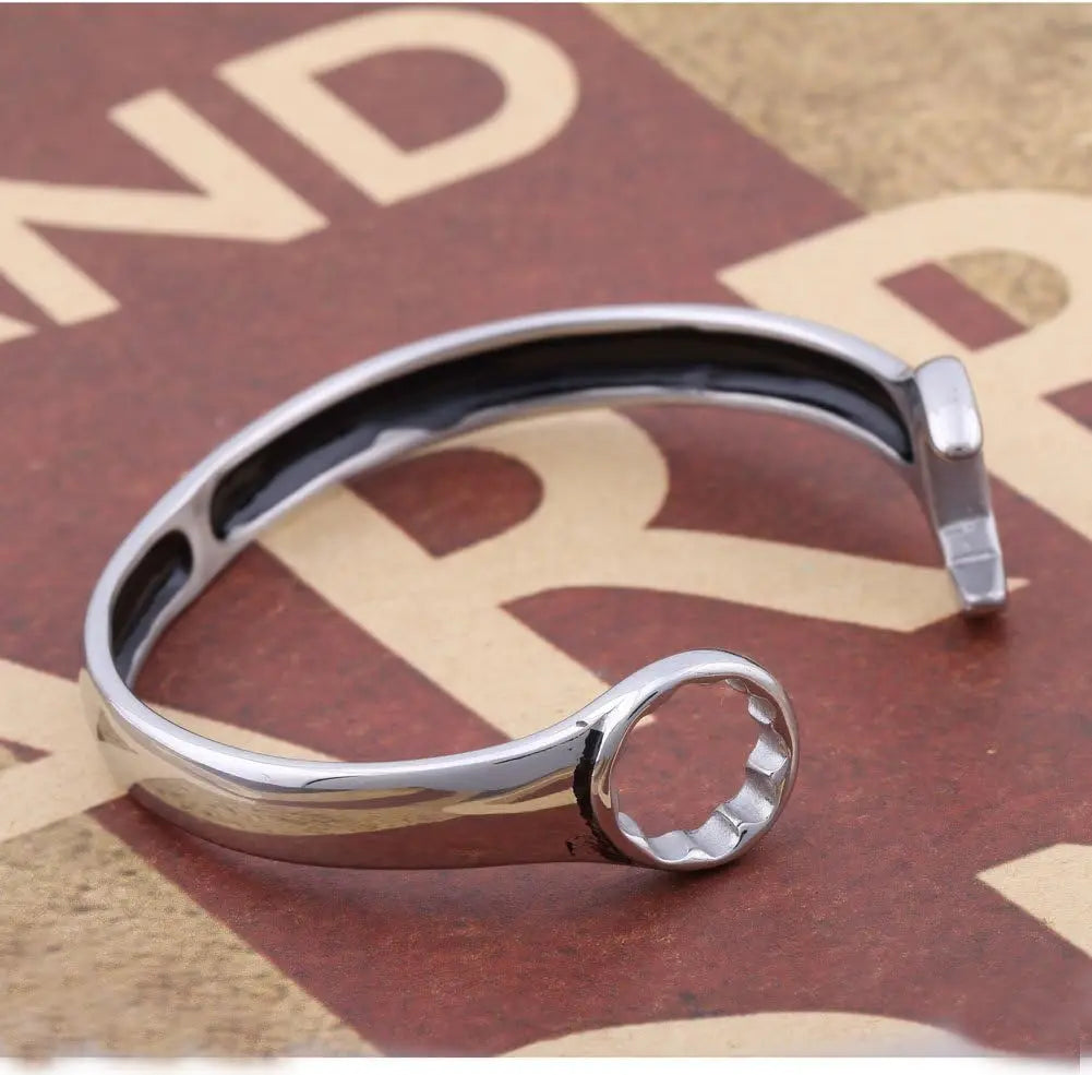Unisex 316L Stainless Steel Biker Mechanic Wrench Tool Open Biker Bracelet Bangle