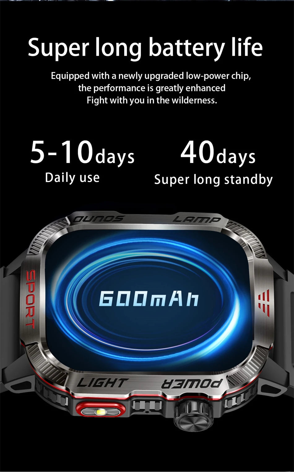 Outdoor Sports Smart Watch Men 2.01" GPS Tracker Compass LED Flashlight 600mAh Battery Waterproof Bluetooth Call Smartwatch Man