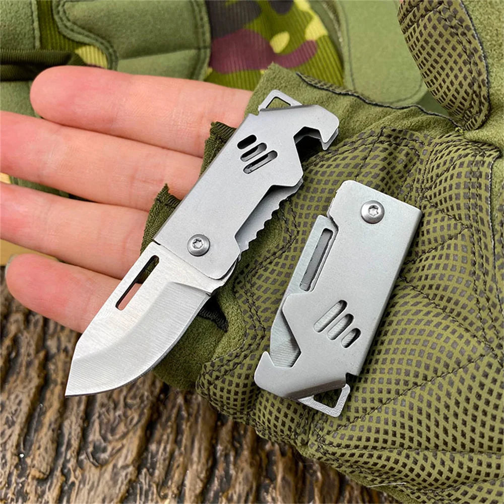 New Outdoor Folding Pocket Knife Keychain D2 Steel Sharp Cutting Camping Survival Tool Bottle Opener Portable Key Chain Pendant