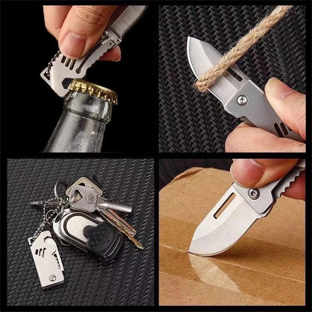 New Outdoor Folding Pocket Knife Keychain D2 Steel Sharp Cutting Camping Survival Tool Bottle Opener Portable Key Chain Pendant